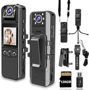 Body Camera with Audio and Video Recording, HD 1080P Body Cam with 180° Rotating Lens, IR Cut Auto Night Vision, 6HR Battery, 128GB Body Worn Camcorder Personal Police (128G HD 1080P) Body Camera with Audio and Video Recording, HD 1080P Body Cam with 180° Rotating Lens, IR Cut Auto Night Vision, 6HR Battery, 128GB Body Worn Camcorder Personal Police (128G HD 1080P)