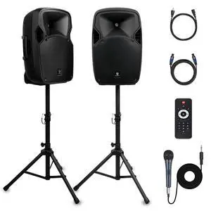 Party 12 12-Inch 1800W 2-Way Powered PA Speaker System Combo Set with Bluetooth/USB Drive/SD Card/FM/Remote Control/Speaker Stands for Indoor, Outdoor DJ Parties, Personal Gatherings, Karaoke Party 12 12-Inch 1800W 2-Way Powered PA Speaker System Combo Set with Bluetooth/USB Drive/SD Card/FM/Remote Control/Speaker Stands for Indoor, Outdoor DJ Parties, Personal Gatherings, Karaoke