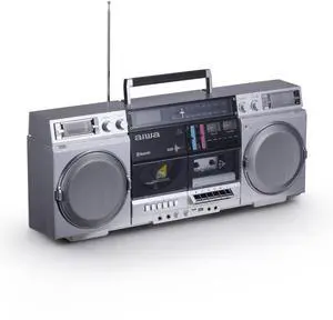 Retro Boombox CD Player with Cassette Recording, Bluetooth 5.0, FM/AM Radio, USB/SD/AUX Inputs, VU Meters, LCD Display, Dual 40W Speakers - Silver Retro Boombox CD Player with Cassette Recording, Bluetooth 5.0, FM/AM Radio, USB/SD/AUX Inputs, VU Meters, LCD Display, Dual 40W Speakers - Silver