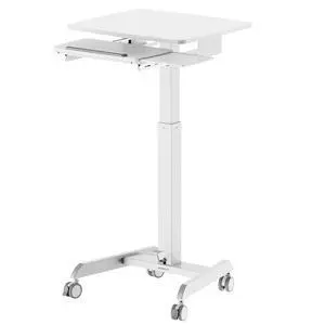 Height Adjustable Rolling Laptop Desk with Keyboard Tray, Mobile Sit-Stand Computer Cart with Wheels, Small Standing Desk for Home, Office, or Classroom, 23.6" x 20.5", White Height Adjustable Rolling Laptop Desk with Keyboard Tray, Mobile Sit-Stand Computer Cart with Wheels, Small Standing Desk for Home, Office, or Classroom, 23.6" x 20.5", White
