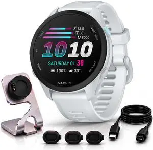 Forerunner 70, 1.2" AMOLED GPS Running Watch, Training Readiness, 13-Day Battery, Whitestone, 010-04307-01 w/Deco Essentials Charging Dock, 3-Pack Dust Cover & USB-C Cable Forerunner 70, 1.2" AMOLED GPS Running Watch, Training Readiness, 13-Day Battery, Whitestone, 010-04307-01 w/Deco Essentials Charging Dock, 3-Pack Dust Cover & USB-C Cable