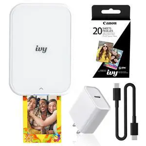 Ivy 2 Mini Photo Printer Pure White Travel Sheets (5452C018) Bundle | For iOS & Android, ZINK 2x3 Sticky-Back Photo Prints, Compact Travel Size | Bluetooth | 20 Sheets + More Ivy 2 Mini Photo Printer Pure White Travel Sheets (5452C018) Bundle | For iOS & Android, ZINK 2x3 Sticky-Back Photo Prints, Compact Travel Size | Bluetooth | 20 Sheets + More