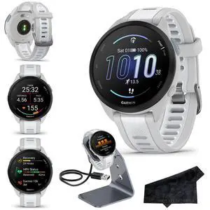 Garmin Forerunner 165 GPS Running Smartwatch, Mist Gray/Whitestone, Advanced Health - Fitness Insights, Sleep Coach, Training Plans, Garmin Pay, Signature Series Charging Stand Bundle Garmin Forerunner 165 GPS Running Smartwatch, Mist Gray/Whitestone, Advanced Health - Fitness Insights, Sleep Coach, Training Plans, Garmin Pay, Signature Series Charging Stand Bundle