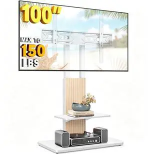 Heavy Duty Floor TV Stand for 55-100 inch Large Screens | Supports up to 172 lbs (150 lbs TV + 22 lbs Shelf), Tall TV Stand with Height Adjustment and Wooden Base, White and Oak Heavy Duty Floor TV Stand for 55-100 inch Large Screens | Supports up to 172 lbs (150 lbs TV + 22 lbs Shelf), Tall TV Stand with Height Adjustment and Wooden Base, White and Oak