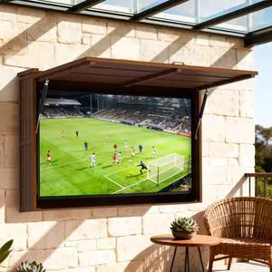 Outdoor TV Enclosure, 65 Inch Solid Wood Wall-Mounted TV Cabinet with Dual-Arm Steel Bracket, Includes 600D Oxford TV Cover, Walnut Outdoor TV Enclosure, 65 Inch Solid Wood Wall-Mounted TV Cabinet with Dual-Arm Steel Bracket, Includes 600D Oxford TV Cover, Walnut