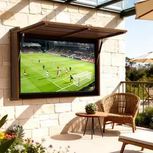 Outdoor TV Enclosure, Fit for 32-55 Inch TV, Solid Wood Wall-Mounted TV Cabinet with Dual-Arm Steel Bracket, Includes 600D TV Cover, Walnut Color Outdoor TV Enclosure, Fit for 32-55 Inch TV, Solid Wood Wall-Mounted TV Cabinet with Dual-Arm Steel Bracket, Includes 600D TV Cover, Walnut Color