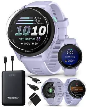 Garmin Forerunner 70 (Lavender) GPS Running Watch Power Bundle | Entry-Level, Vibrant AMOLED Touchscreen, 13-Day Battery | Includes 5000mAh Portable Charger, Screen Protectors & Wall Adapter Garmin Forerunner 70 (Lavender) GPS Running Watch Power Bundle | Entry-Level, Vibrant AMOLED Touchscreen, 13-Day Battery | Includes 5000mAh Portable Charger, Screen Protectors & Wall Adapter