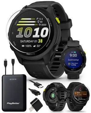 Garmin Forerunner 70 (Black) GPS Running Watch Power Bundle | Entry-Level, Vibrant AMOLED Touchscreen, 13-Day Battery | Includes 5000mAh Portable Charger, Screen Protectors & Wall Adapter Garmin Forerunner 70 (Black) GPS Running Watch Power Bundle | Entry-Level, Vibrant AMOLED Touchscreen, 13-Day Battery | Includes 5000mAh Portable Charger, Screen Protectors & Wall Adapter
