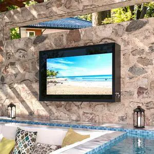Outdoor TV Cover 43inch Weatherproof, Clear Dust Resistant, Iron Outdoor TV Enclosure for 32-43'' Screens for Outside, Wall Mounting Bracket Included, 43" L×8" D×28" H, Black Outdoor TV Cover 43inch Weatherproof, Clear Dust Resistant, Iron Outdoor TV Enclosure for 32-43'' Screens for Outside, Wall Mounting Bracket Included, 43" L×8" D×28" H, Black
