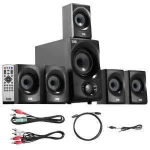 Acoustic Audio AA5172 700W Bluetooth Home Theater 5.1 Speaker System with FM Tuner, USB, SD Card, Remote Control, Powered Sub (6 Speakers, 5.1 Channels, Black with Gray) Acoustic Audio AA5172 700W Bluetooth Home Theater 5.1 Speaker System with FM Tuner, USB, SD Card, Remote Control, Powered Sub (6 Speakers, 5.1 Channels, Black with Gray)