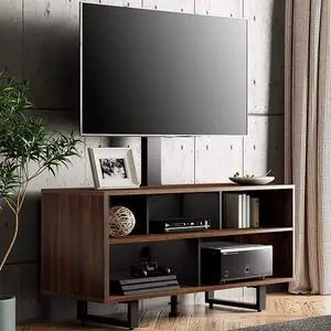 TV Stand with Wood Console for 32-70 Inch TVs up to 110 lb Walnut | Swivel Floor Entertainment Center with Height Adjustable, Modern Television Stands with Storage for Living Room, Bedroom TV Stand with Wood Console for 32-70 Inch TVs up to 110 lb Walnut | Swivel Floor Entertainment Center with Height Adjustable, Modern Television Stands with Storage for Living Room, Bedroom