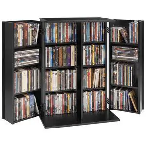 Media Storage Cabinet, 4-Tier DVD Shelf Organizer, 24.02 x 14.49 x 33.31 in Multimedia Storage Organizer for CDs, DVDs, Books, Games, CD Shelf for Living Room, Home Office, Recording Room, Black Media Storage Cabinet, 4-Tier DVD Shelf Organizer, 24.02 x 14.49 x 33.31 in Multimedia Storage Organizer for CDs, DVDs, Books, Games, CD Shelf for Living Room, Home Office, Recording Room, Black