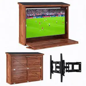 50-55" Outdoor TV Enclosure with Mount, Outside Weatherproof Hard TV Box Wall Bracket Included, Outdoor TV Box Storm Shell for Patio/Pool/Garden Walnut 50-55" Outdoor TV Enclosure with Mount, Outside Weatherproof Hard TV Box Wall Bracket Included, Outdoor TV Box Storm Shell for Patio/Pool/Garden Walnut