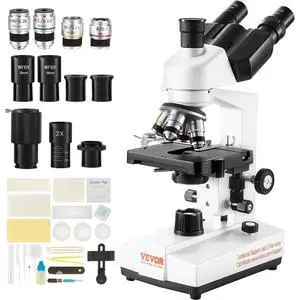 Compound Trinocular Microscope, 40X-5000X Magnification Trinocular Compound Lab Microscope with Two-Layer Mechanical Stage, LED Illumination, External Interface and Microscope Slides Included Compound Trinocular Microscope, 40X-5000X Magnification Trinocular Compound Lab Microscope with Two-Layer Mechanical Stage, LED Illumination, External Interface and Microscope Slides Included