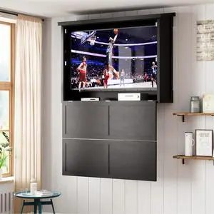 55'' Wood Outdoor TV Enclosure Wall-Mounted TV Box for TVs 32"-55", Dual-Arm Steel Bracket Included, Outside TV Cabinet Weatherproof for Covered Patio & Pergola Black 55'' Wood Outdoor TV Enclosure Wall-Mounted TV Box for TVs 32"-55", Dual-Arm Steel Bracket Included, Outside TV Cabinet Weatherproof for Covered Patio & Pergola Black