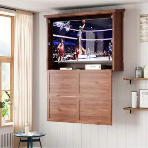55'' Wood Outdoor TV Enclosure Wall-Mounted TV Box for TVs 32"-55", Dual-Arm Steel Bracket Included, Outside TV Cabinet Weatherproof for Covered Patio & Pergola Walnut 55'' Wood Outdoor TV Enclosure Wall-Mounted TV Box for TVs 32"-55", Dual-Arm Steel Bracket Included, Outside TV Cabinet Weatherproof for Covered Patio & Pergola Walnut