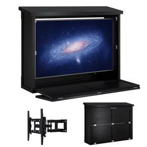 55'' Wood Outdoor TV Enclosure Wall-Mounted TV Box for TVs 32"-55" | Weatherproof Outside TV Box, Adjustable Wall TV Mount, Vertical Door, Protective TV Cabinet for Patio Deck, Space-Saving 55'' Wood Outdoor TV Enclosure Wall-Mounted TV Box for TVs 32"-55" | Weatherproof Outside TV Box, Adjustable Wall TV Mount, Vertical Door, Protective TV Cabinet for Patio Deck, Space-Saving