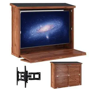 55'' Wood Outdoor TV Enclosure Wall-Mounted TV Box for TVs 32"-55" | Weatherproof Outside TV Box, Adjustable Wall TV Mount, Vertical Door, Protective TV Cabinet for Patio Deck, Space-Saving 55'' Wood Outdoor TV Enclosure Wall-Mounted TV Box for TVs 32"-55" | Weatherproof Outside TV Box, Adjustable Wall TV Mount, Vertical Door, Protective TV Cabinet for Patio Deck, Space-Saving