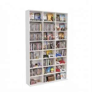 8-Tier Media Storage Cabinet, Tall Wooden CD Rack Organizer, Freestanding Media Display Shelf Tower for Video Games, Movies, Books and Collectibles, 40" x 64", White Finish 8-Tier Media Storage Cabinet, Tall Wooden CD Rack Organizer, Freestanding Media Display Shelf Tower for Video Games, Movies, Books and Collectibles, 40" x 64", White Finish
