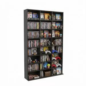 8-Tier Media Storage Cabinet, Tall Wooden CD Rack Organizer, Freestanding Media Display Shelf Tower for Video Games, Movies, Books and Collectibles, 40" x 64", Black Finish 8-Tier Media Storage Cabinet, Tall Wooden CD Rack Organizer, Freestanding Media Display Shelf Tower for Video Games, Movies, Books and Collectibles, 40" x 64", Black Finish