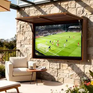 Outdoor TV Enclosure, Fit for 32-55 Inch TV, Solid Wood Wall-Mounted TV Cabinet with Dual-Arm Steel Bracket, Includes 600D TV Cover (Walnut Color) Outdoor TV Enclosure, Fit for 32-55 Inch TV, Solid Wood Wall-Mounted TV Cabinet with Dual-Arm Steel Bracket, Includes 600D TV Cover (Walnut Color)