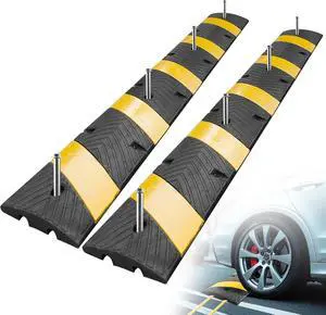72" Heavy Duty Rubber Speed Bumps (2 Pack) - Cable Protector Ramp for Driveway Asphalt Concrete Gravel with Bolt Spikes Anchors for Parking Lot, Warehouse, Road 72" Heavy Duty Rubber Speed Bumps (2 Pack) - Cable Protector Ramp for Driveway Asphalt Concrete Gravel with Bolt Spikes Anchors for Parking Lot, Warehouse, Road