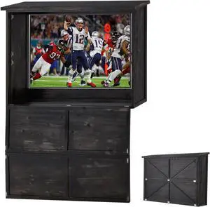 Hard Outdoor TV Cover 45 to 55 inch, Solid Wood Weatherproof TV Enclosure with Mount for Outside Flat Screen and TV Hard Outdoor TV Cover 45 to 55 inch, Solid Wood Weatherproof TV Enclosure with Mount for Outside Flat Screen and TV