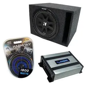 Kicker C12 Comp Single 12" Vented Loaded Sub Box with Amp and Install Kit | 12 inch subwoofer and amplifier combo package with wiring, ported enclosure, Class D mono power, universal car or truck fit Kicker C12 Comp Single 12" Vented Loaded Sub Box with Amp and Install Kit | 12 inch subwoofer and amplifier combo package with wiring, ported enclosure, Class D mono power, universal car or truck fit