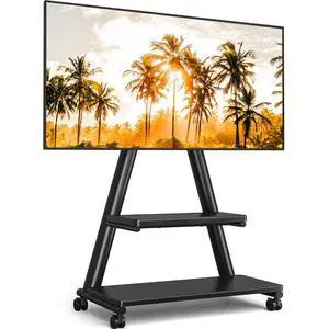 Rolling TV Stand for 43-80" TVs up to 150lbs | Portable Stand on Wheels with Enhanced Triangular Design, Height Adjustable Mobile Cart with Swivel/Tilt/Dual Shelves Rolling TV Stand for 43-80" TVs up to 150lbs | Portable Stand on Wheels with Enhanced Triangular Design, Height Adjustable Mobile Cart with Swivel/Tilt/Dual Shelves