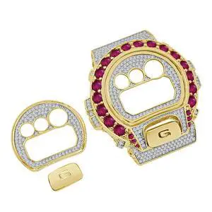 VVS1/D Solitaire Zirconia Diamond 14K Gold Tone Compatible with Casio G-Shock DW6900 Watch Bezel +Face Plate +G Button Cover Case 3 Piece Set VVS1/D Solitaire Zirconia Diamond 14K Gold Tone Compatible with Casio G-Shock DW6900 Watch Bezel +Face Plate +G Button Cover Case 3 Piece Set
