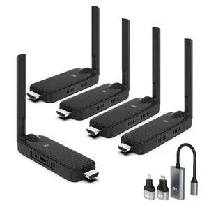 Wireless, 4 Receiver and Transmitter USB-C Extender Kit, 50m Long-Range, Plug & Play, Dual Antennas, 2.4G/5G, No Lag, Multi-Screen Display, for TV, Projector, Monitor, PC, Laptop, PS4 Wireless, 4 Receiver and Transmitter USB-C Extender Kit, 50m Long-Range, Plug & Play, Dual Antennas, 2.4G/5G, No Lag, Multi-Screen Display, for TV, Projector, Monitor, PC, Laptop, PS4