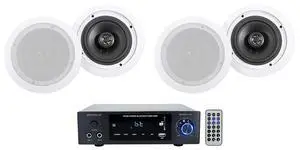 BLUAMP 150 Stereo Bluetooth Amplifier with 4 HC655 6.5" Speakers | 600W Peak/150W RMS Class-D Amp, Bluetooth/Optical/Phono/RCA/Mic Inputs with Echo, 8 Ohm In-Ceiling Speaker, For Home, 5-Items BLUAMP 150 Stereo Bluetooth Amplifier with 4 HC655 6.5" Speakers | 600W Peak/150W RMS Class-D Amp, Bluetooth/Optical/Phono/RCA/Mic Inputs with Echo, 8 Ohm In-Ceiling Speaker, For Home, 5-Items