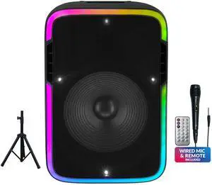 IQ Sound IQ-4715DJBT 15-inch Portable Bluetooth Speaker w/ True Wireless Stereo, LED Light Show, FM Radio, Tripod, Mic, SD/USB/AUX/Mic Input, Rechargeable Battery, EQ Controls, 80W Power, Carry Handle IQ Sound IQ-4715DJBT 15-inch Portable Bluetooth Speaker w/ True Wireless Stereo, LED Light Show, FM Radio, Tripod, Mic, SD/USB/AUX/Mic Input, Rechargeable Battery, EQ Controls, 80W Power, Carry Handle
