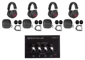 PRO-M50 SR Studio Headphones 4-Pack Bundle with RHPA4 Amplifier | 40mm Neodymium Drivers, Closed-Back, Detachable Coil Cable, Cases, Stereo/Mono, USB Powered, 1/4" and 3.5mm Outputs, 5-Items PRO-M50 SR Studio Headphones 4-Pack Bundle with RHPA4 Amplifier | 40mm Neodymium Drivers, Closed-Back, Detachable Coil Cable, Cases, Stereo/Mono, USB Powered, 1/4" and 3.5mm Outputs, 5-Items