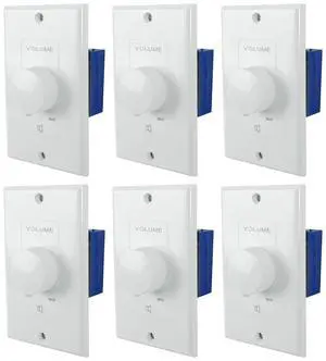 VOL70200 White 200W 70V/100V Wall Volume Controller, 6-Pack | 1-Gang, 12-Step Attenuation, Detachable Euro-Block Terminal, Multi-Zone, Dust Protected, Mounting Screws Included VOL70200 White 200W 70V/100V Wall Volume Controller, 6-Pack | 1-Gang, 12-Step Attenuation, Detachable Euro-Block Terminal, Multi-Zone, Dust Protected, Mounting Screws Included