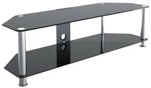Black Glass TV Stand with Chrome Legs, Cable Management and Two Lower Glass Shelves, for TVs up to 65 Inch and 132 lbs, 44 lb Shelf Capacity, SDC1400CM-A Black Glass TV Stand with Chrome Legs, Cable Management and Two Lower Glass Shelves, for TVs up to 65 Inch and 132 lbs, 44 lb Shelf Capacity, SDC1400CM-A