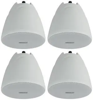 PEN-40T White 4" 70V Pendant Speaker, 4-Pack | 70V/100V Transformer Taps: 40W, 20W, 10W, 5W or 8 Ohm 60W RMS, Euroblock Terminals, Deep Bass, for Restaurants PEN-40T White 4" 70V Pendant Speaker, 4-Pack | 70V/100V Transformer Taps: 40W, 20W, 10W, 5W or 8 Ohm 60W RMS, Euroblock Terminals, Deep Bass, for Restaurants