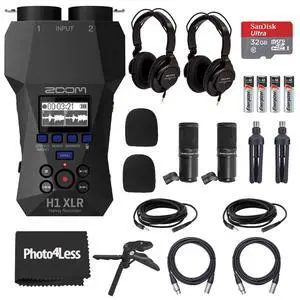 H1 XLR Handy Recorder, Bundle with 2X ZDM-1 Podcast Microphones, 2X Headphones, 2X Windscreen, 2X XLR Cable, 2X Tabletop Stand, Tripod Grip, 32GB Micro SD Card, AA Batteries (4 Pack) H1 XLR Handy Recorder, Bundle with 2X ZDM-1 Podcast Microphones, 2X Headphones, 2X Windscreen, 2X XLR Cable, 2X Tabletop Stand, Tripod Grip, 32GB Micro SD Card, AA Batteries (4 Pack)