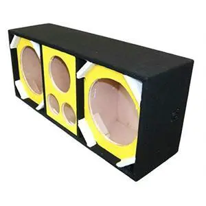 D10T2H1YELLOW Empty Chuchera Speaker Enclosure with Quad Port Two 10-inch Woofers Plus Two Tweeters and One Horn Heavy Duty Carpet Embroidered Stitched Logo - Yellow D10T2H1YELLOW Empty Chuchera Speaker Enclosure with Quad Port Two 10-inch Woofers Plus Two Tweeters and One Horn Heavy Duty Carpet Embroidered Stitched Logo - Yellow