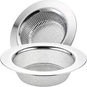 LASSHSWA 2 Pcs Kitchen Sink Strainer Stainless Steel, Mesh and Punching, Kitchen Sink Drain Strainer, Sink Strainers with Large Wide Rim 4.5" Diameter for Kitchen Sinks LASSHSWA 2 Pcs Kitchen Sink Strainer Stainless Steel, Mesh and Punching, Kitchen Sink Drain Strainer, Sink Strainers with Large Wide Rim 4.5" Diameter for Kitchen Sinks