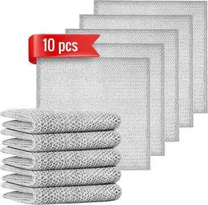 10pcs Double Layer Multifunctional Non-Scratch Wire Dishcloth, Multipurpose Wire Dishwashing Rags, Silver, Nylon/Polyester 10pcs Double Layer Multifunctional Non-Scratch Wire Dishcloth, Multipurpose Wire Dishwashing Rags, Silver, Nylon/Polyester