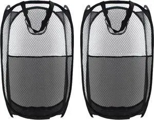 Collapsible Pop Up Laundry Hamper, Extra Large Mesh Foldable Laundry Basket Bag, 28" x 16" x 16", 2 Pack (Black) Collapsible Pop Up Laundry Hamper, Extra Large Mesh Foldable Laundry Basket Bag, 28" x 16" x 16", 2 Pack (Black)