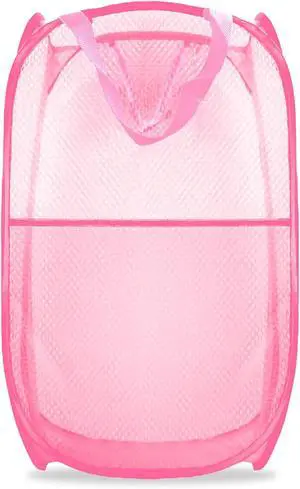 Collapsible Pop Up Laundry Hamper, Extra Large Mesh Foldable Laundry Basket, 28" x 16" x 16"(Pink) Collapsible Pop Up Laundry Hamper, Extra Large Mesh Foldable Laundry Basket, 28" x 16" x 16"(Pink)