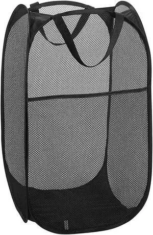 Larpur Popup Mesh Laundry Basket, Collapsible and Portable Clothes Washing Laundry Hamper with Reinforced Carry Handle (Black) Larpur Popup Mesh Laundry Basket, Collapsible and Portable Clothes Washing Laundry Hamper with Reinforced Carry Handle (Black)