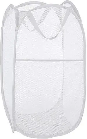Larpur Pop Up Laundry Basket, Collapsible White Mesh Clothes Hamper Storage Larpur Pop Up Laundry Basket, Collapsible White Mesh Clothes Hamper Storage