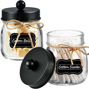 Amolliar Glass Mason Jar Bathroom Vanity Organizer - Farmhouse Decor Qtip Dispenser Holder Canister - 8oz Mason Jars &Stainless Steel Lids for Q-tips,Cotton Swabs,Rounds,Bath Salts,Ball/Black,2-Pack Amolliar Glass Mason Jar Bathroom Vanity Organizer - Farmhouse Decor Qtip Dispenser Holder Canister - 8oz Mason Jars &Stainless Steel Lids for Q-tips,Cotton Swabs,Rounds,Bath Salts,Ball/Black,2-Pack