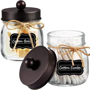 Amolliar Glass Mason Jar Bathroom Vanity Organizer - Rustic Farmhouse Decor Bathroom Accessories - Qtip Dispenser Holder Canister for Q-tips,Cotton Swabs,Rounds,Ball,Flossers/Bronze, 2-Pack Amolliar Glass Mason Jar Bathroom Vanity Organizer - Rustic Farmhouse Decor Bathroom Accessories - Qtip Dispenser Holder Canister for Q-tips,Cotton Swabs,Rounds,Ball,Flossers/Bronze, 2-Pack