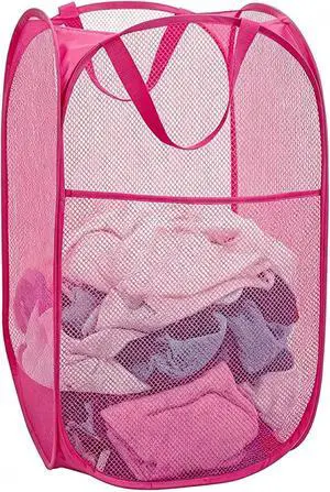 Larpur Popup Laundry Basket, Collapsible Portable Mesh Clothes Washing Laundry Hamper with Reinforced Carry Handles (Pink) Larpur Popup Laundry Basket, Collapsible Portable Mesh Clothes Washing Laundry Hamper with Reinforced Carry Handles (Pink)