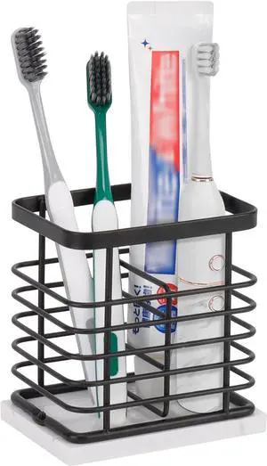 Toothbrush Holder, Luxurious Metal Toothbrush Toothpaste Holder with Marble Base for Bathroom, Multi-Slots Openwork Design, Bathroom Accessory for Storage and Organizer (Small, Matte Black) Toothbrush Holder, Luxurious Metal Toothbrush Toothpaste Holder with Marble Base for Bathroom, Multi-Slots Openwork Design, Bathroom Accessory for Storage and Organizer (Small, Matte Black)
