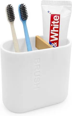 Toothbrush Holder with Bamboo Divider,Detachable for Easy Cleaning Multi-Functional Storage,2 Slots Electric Toothbrush and Toothpaste Organizer Caddy for Bathroom Vanity,Sink,Countertop (White) Toothbrush Holder with Bamboo Divider,Detachable for Easy Cleaning Multi-Functional Storage,2 Slots Electric Toothbrush and Toothpaste Organizer Caddy for Bathroom Vanity,Sink,Countertop (White)